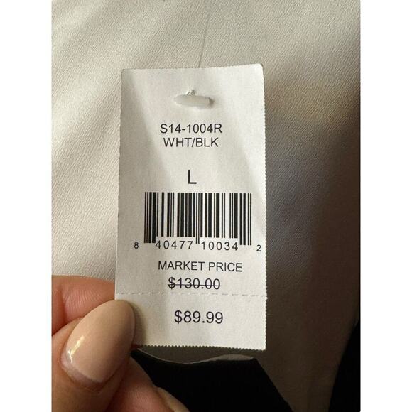 Saks Fifth Avenue Faux Leather Peplum Vest Top Size Large TINY FLAW Black White - Picture 8 of 9